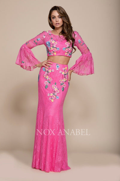 Long Two Piece Dress with Embroidered Lace by Nox Anabel 8288-Long Formal Dresses-ABC Fashion