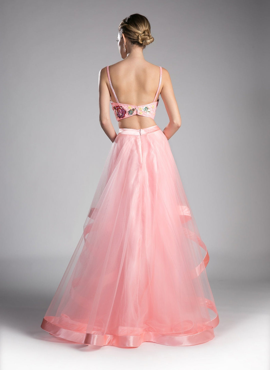 Long Two-Piece Dress with Floral Embroidery by Cinderella Divine 11793-Long Formal Dresses-ABC Fashion