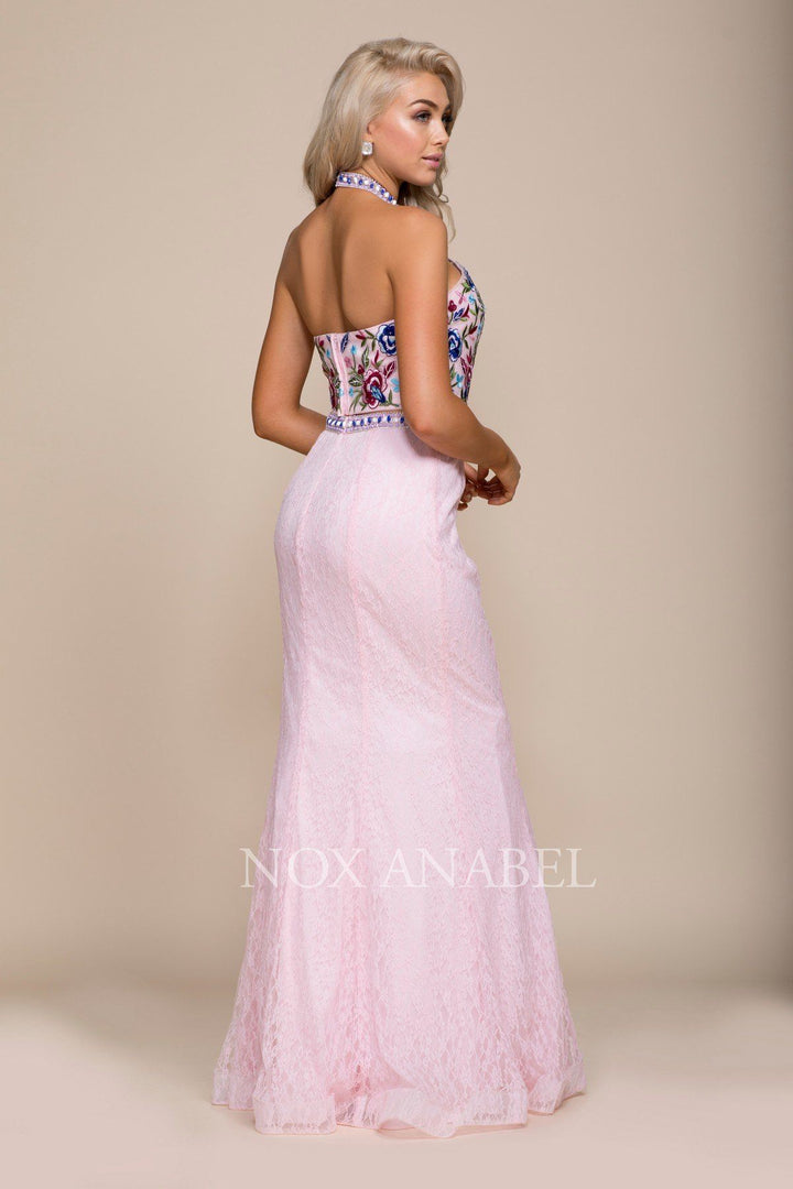 Long Two-Piece Dress with Floral Embroidery by Nox Anabel 8262-Long Formal Dresses-ABC Fashion