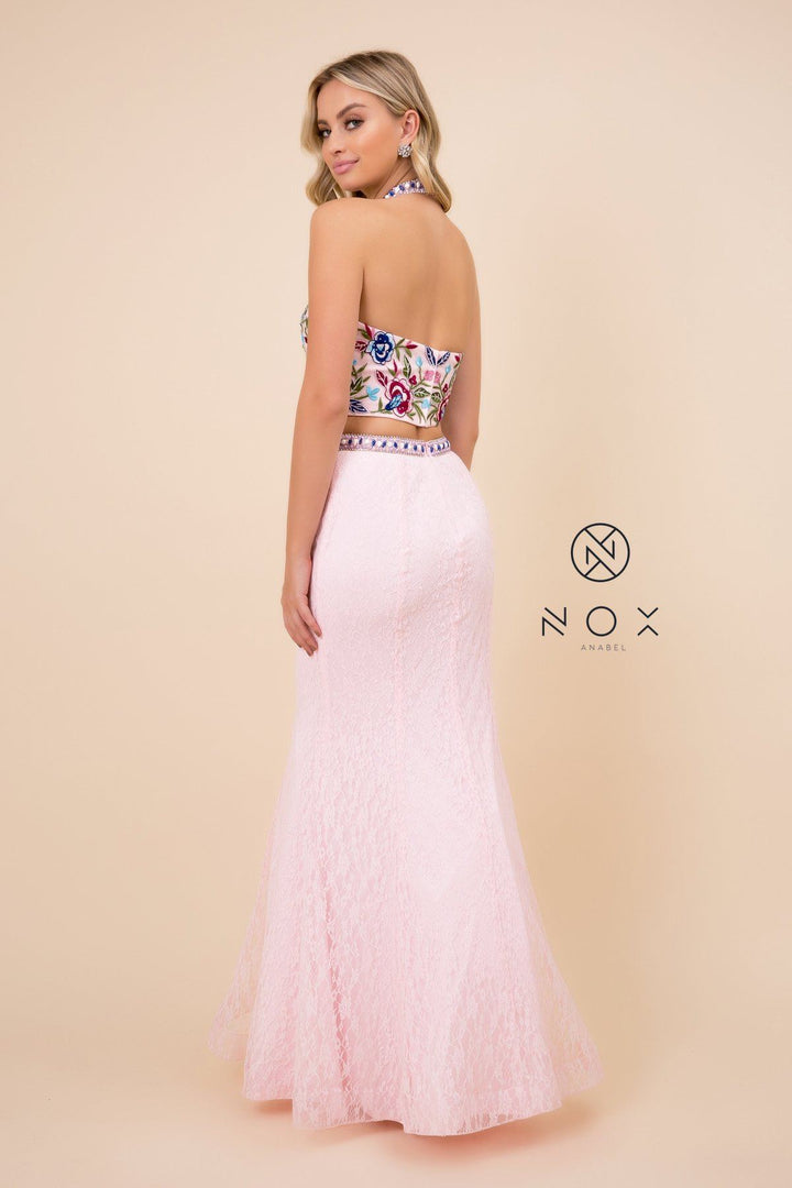 Long Two-Piece Dress with Floral Embroidery by Nox Anabel 8262