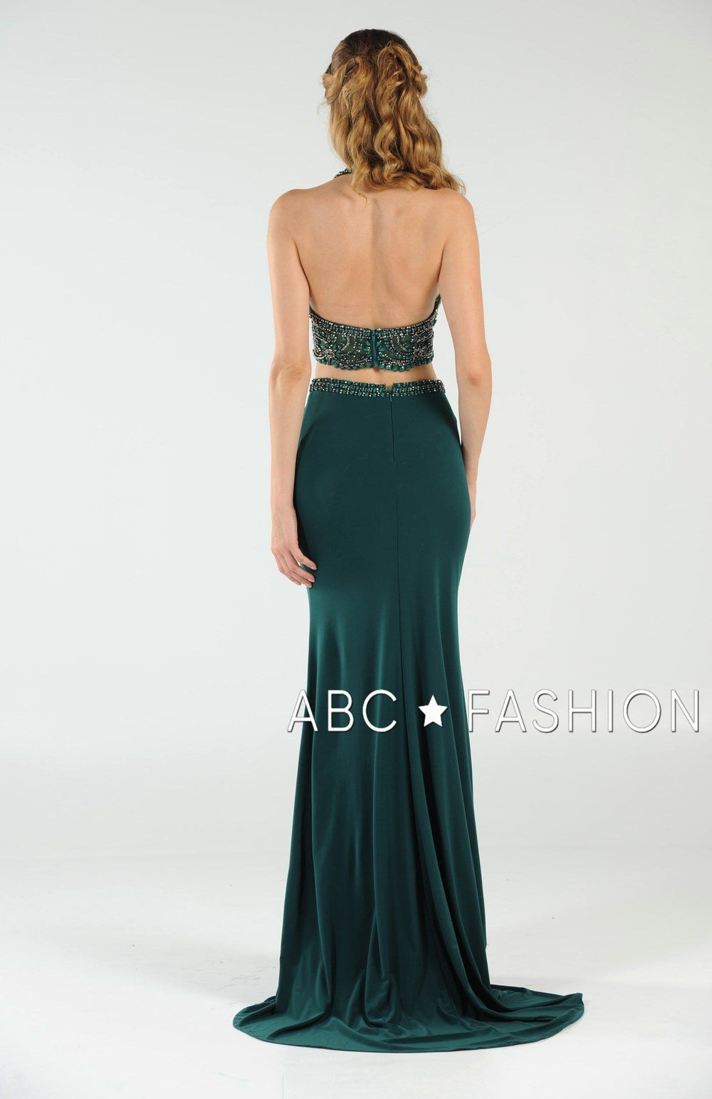 Long Two-Piece Dress with Halter Crop Top by Poly USA 7890-Long Formal Dresses-ABC Fashion