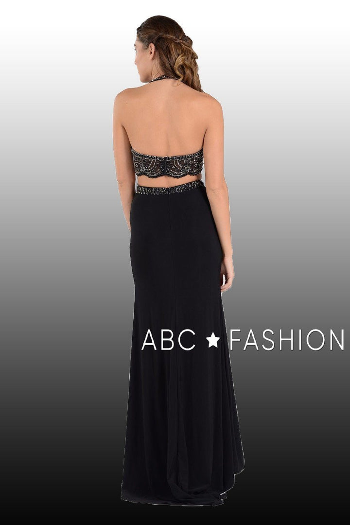 Long Two-Piece Dress with Halter Crop Top by Poly USA 7890-Long Formal Dresses-ABC Fashion