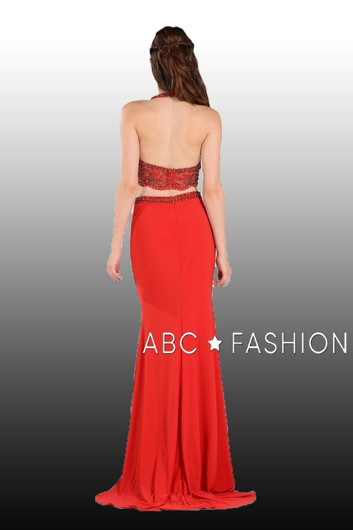 Long Two-Piece Dress with Halter Crop Top by Poly USA 7890-Long Formal Dresses-ABC Fashion