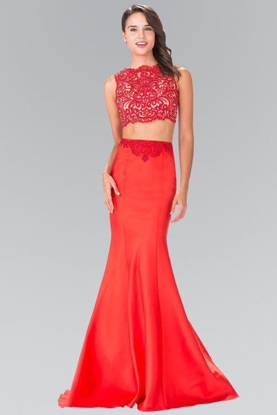 Long Two-Piece Dress with Lace Top by Elizabeth K GL2281-Long Formal Dresses-ABC Fashion