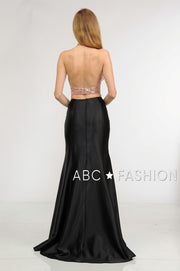 Long Two-Piece Dress with Sequin Crop Top by Poly USA 8294-Long Formal Dresses-ABC Fashion
