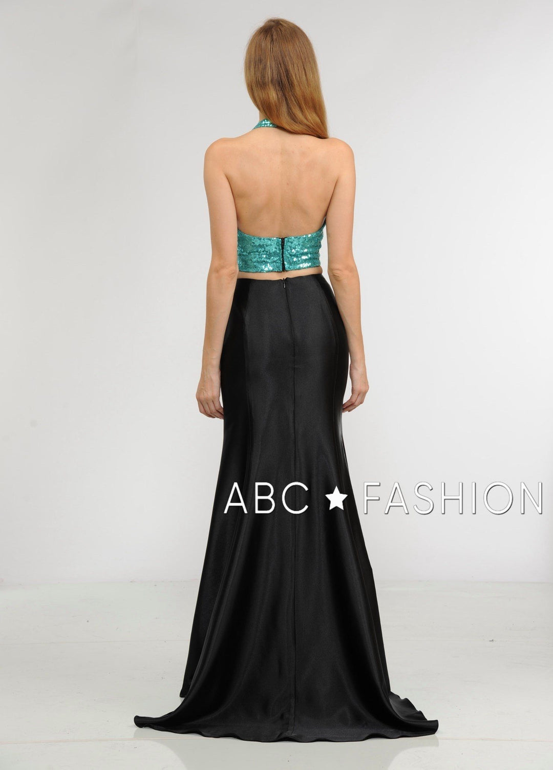 Long Two-Piece Dress with Sequin Crop Top by Poly USA 8294-Long Formal Dresses-ABC Fashion