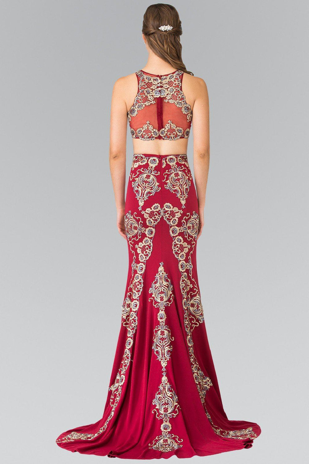 Long Two-Piece Embroidered Illusion Dress by Elizabeth K GL2296-Long Formal Dresses-ABC Fashion