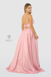 Long Two-Piece Satin Dress with Pockets by Nox Anabel E161-Long Formal Dresses-ABC Fashion