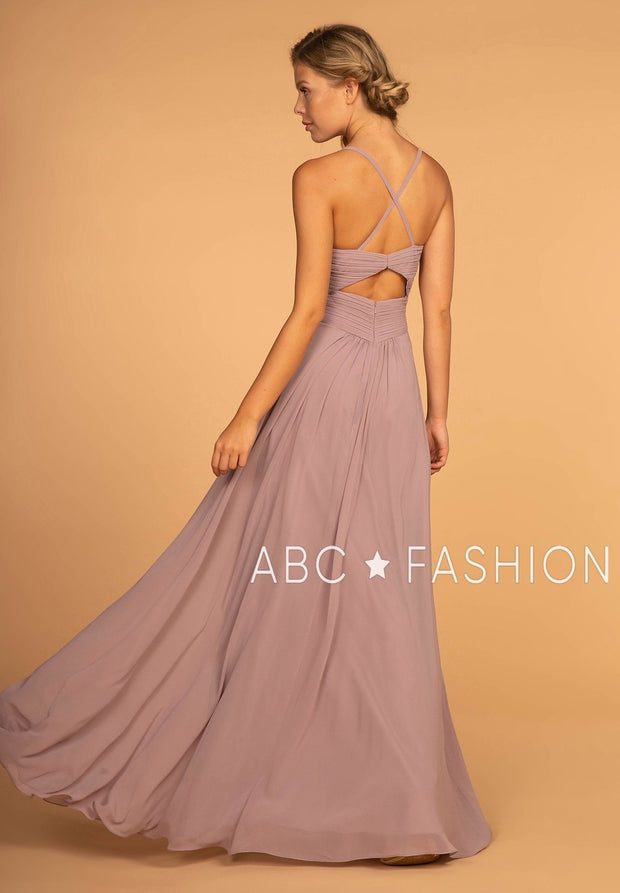 Long V-Neck Chiffon Dress with Pleated Bodice by Elizabeth K GL2609-Long Formal Dresses-ABC Fashion