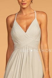 Long V-Neck Chiffon Dress with Pleated Bodice by Elizabeth K GL2609-Long Formal Dresses-ABC Fashion