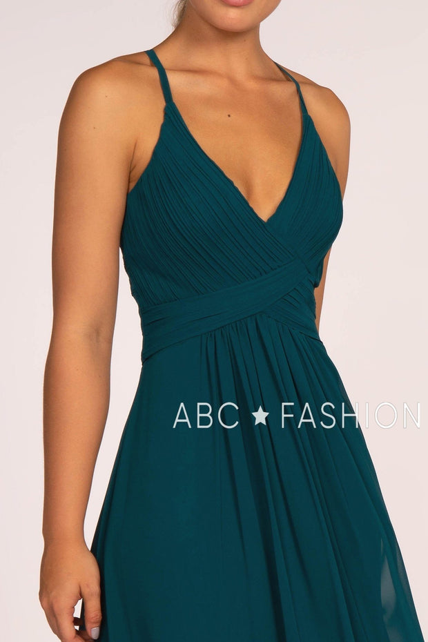Long V-Neck Chiffon Dress with Pleated Bodice by Elizabeth K GL2609-Long Formal Dresses-ABC Fashion