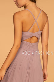 Long V-Neck Chiffon Dress with Pleated Bodice by Elizabeth K GL2609-Long Formal Dresses-ABC Fashion
