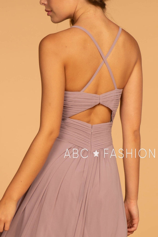 Long V-Neck Chiffon Dress with Pleated Bodice by Elizabeth K GL2609-Long Formal Dresses-ABC Fashion