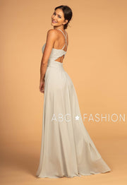 Long V-Neck Chiffon Dress with Pleated Bodice by Elizabeth K GL2609-Long Formal Dresses-ABC Fashion