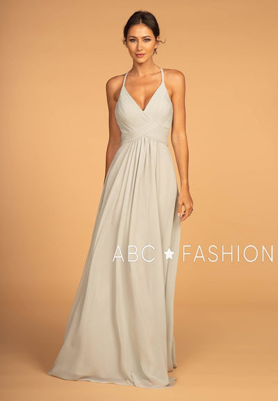 Long V-Neck Chiffon Dress with Pleated Bodice by Elizabeth K GL2609-Long Formal Dresses-ABC Fashion