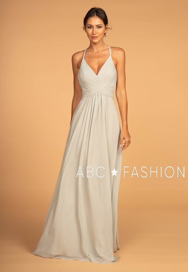 Long V-Neck Chiffon Dress with Pleated Bodice by Elizabeth K GL2609-Long Formal Dresses-ABC Fashion