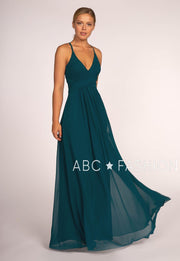 Long V-Neck Chiffon Dress with Pleated Bodice by Elizabeth K GL2609-Long Formal Dresses-ABC Fashion