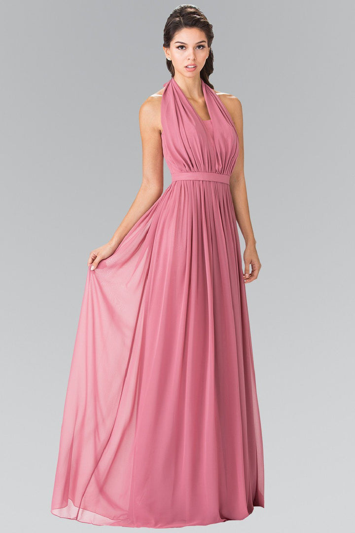 Long V-Neck Chiffon Halter Dress by Elizabeth K GL2362-Long Formal Dresses-ABC Fashion