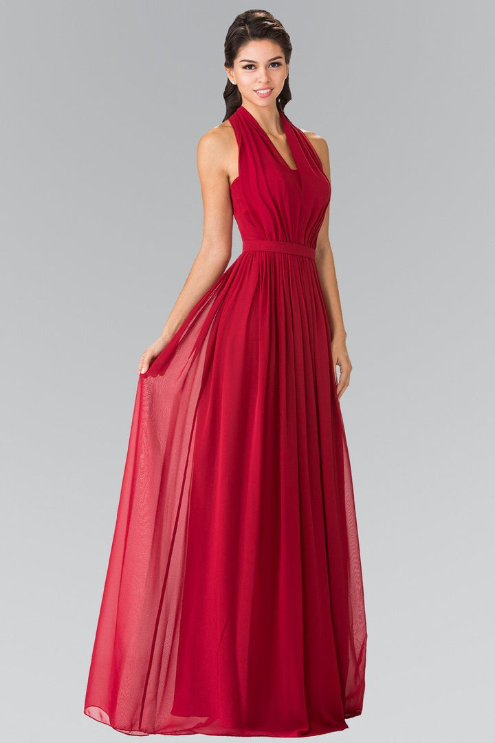 Long V-Neck Chiffon Halter Dress by Elizabeth K GL2362-Long Formal Dresses-ABC Fashion