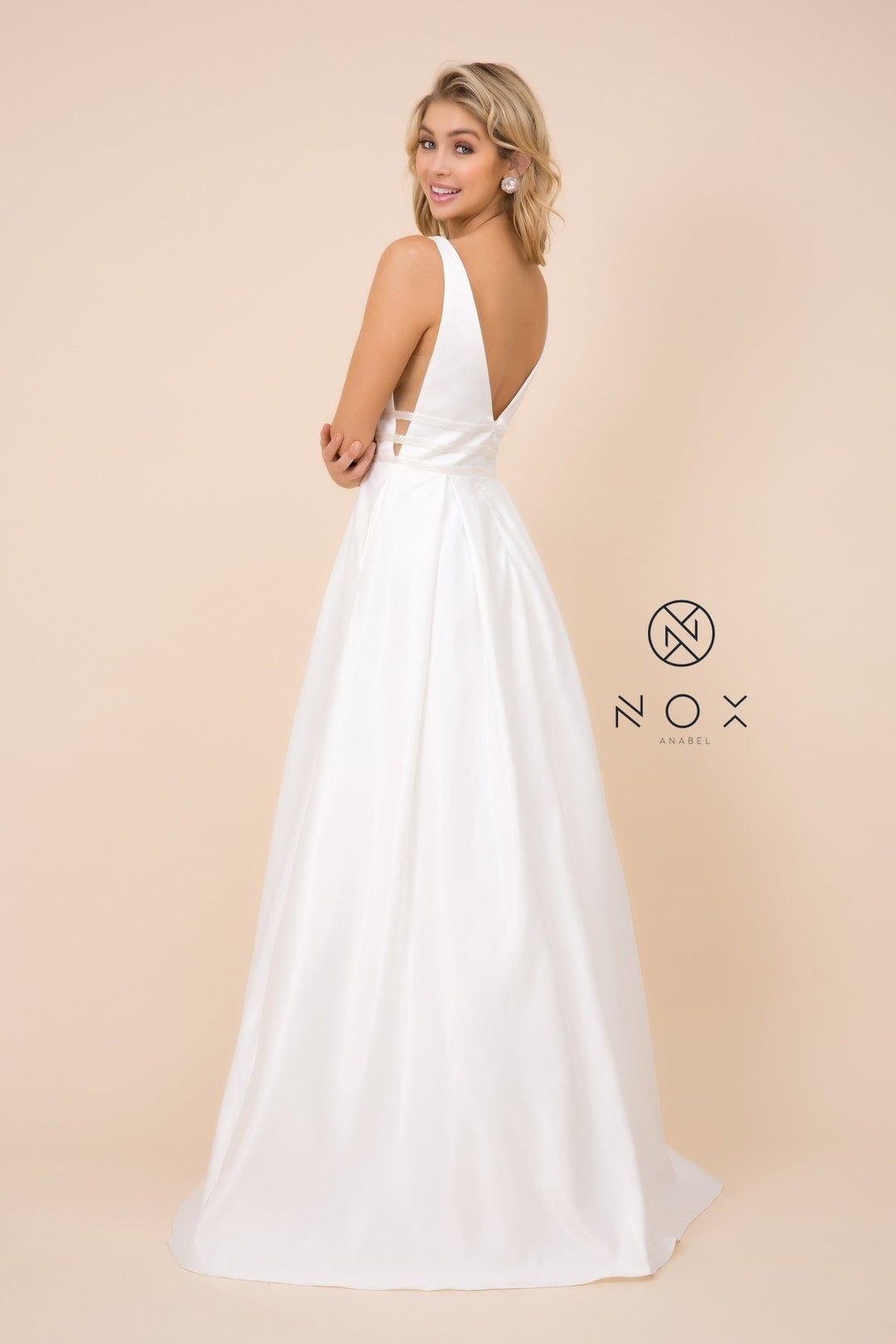 Long V-Neck Cutout Dress with Pockets by Nox Anabel M130