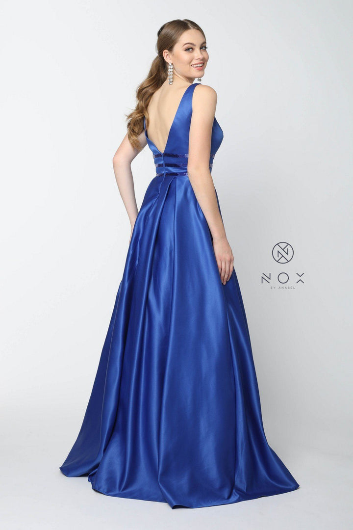 Long V-Neck Cutout Dress with Pockets by Nox Anabel M130