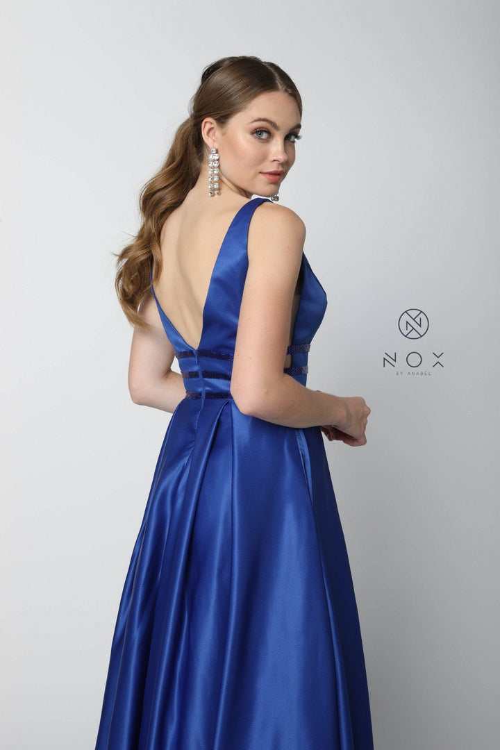 Long V-Neck Cutout Dress with Pockets by Nox Anabel M130