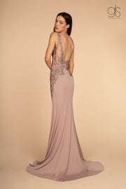 Long V-Neck Dress with Embroidered Bodice by Elizabeth K GL2614-Long Formal Dresses-ABC Fashion