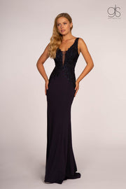 Long V-Neck Dress with Embroidered Bodice by Elizabeth K GL2614-Long Formal Dresses-ABC Fashion