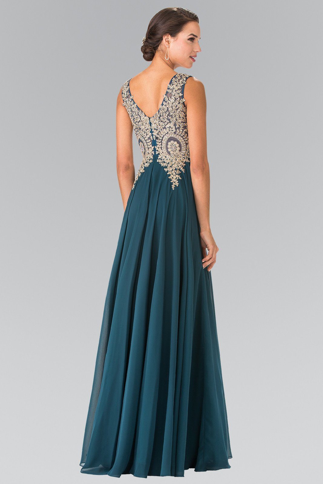 Long V-Neck Dress with Lace Appliques by Elizabeth K GL2311-Long Formal Dresses-ABC Fashion