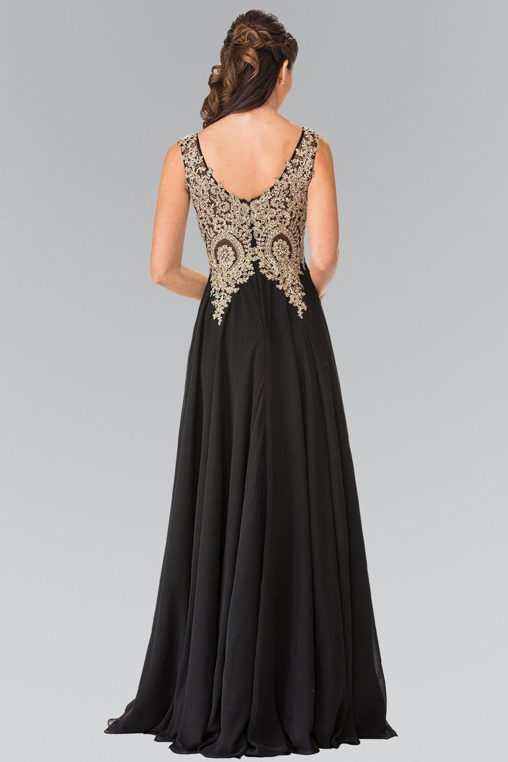 Long V-Neck Dress with Lace Appliques by Elizabeth K GL2311-Long Formal Dresses-ABC Fashion