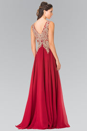 Long V-Neck Dress with Lace Appliques by Elizabeth K GL2311-Long Formal Dresses-ABC Fashion
