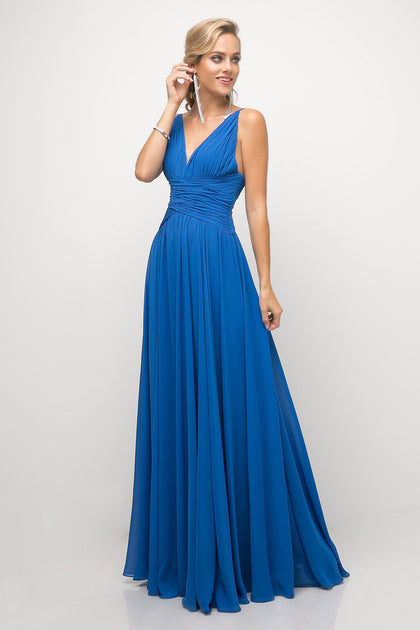 Ruched Long V-Neck Dress by Cinderella Divine UF295 – ABC Fashion