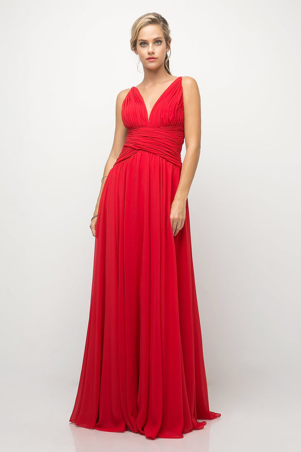 Ruched Long V-Neck Dress by Cinderella Divine UF295 – ABC Fashion