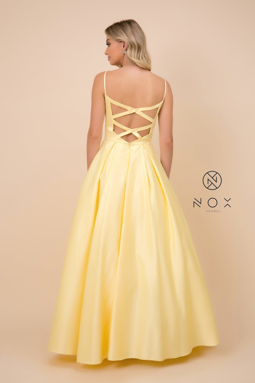 Long V-Neck Dress with Strappy Back by Nox Anabel N308