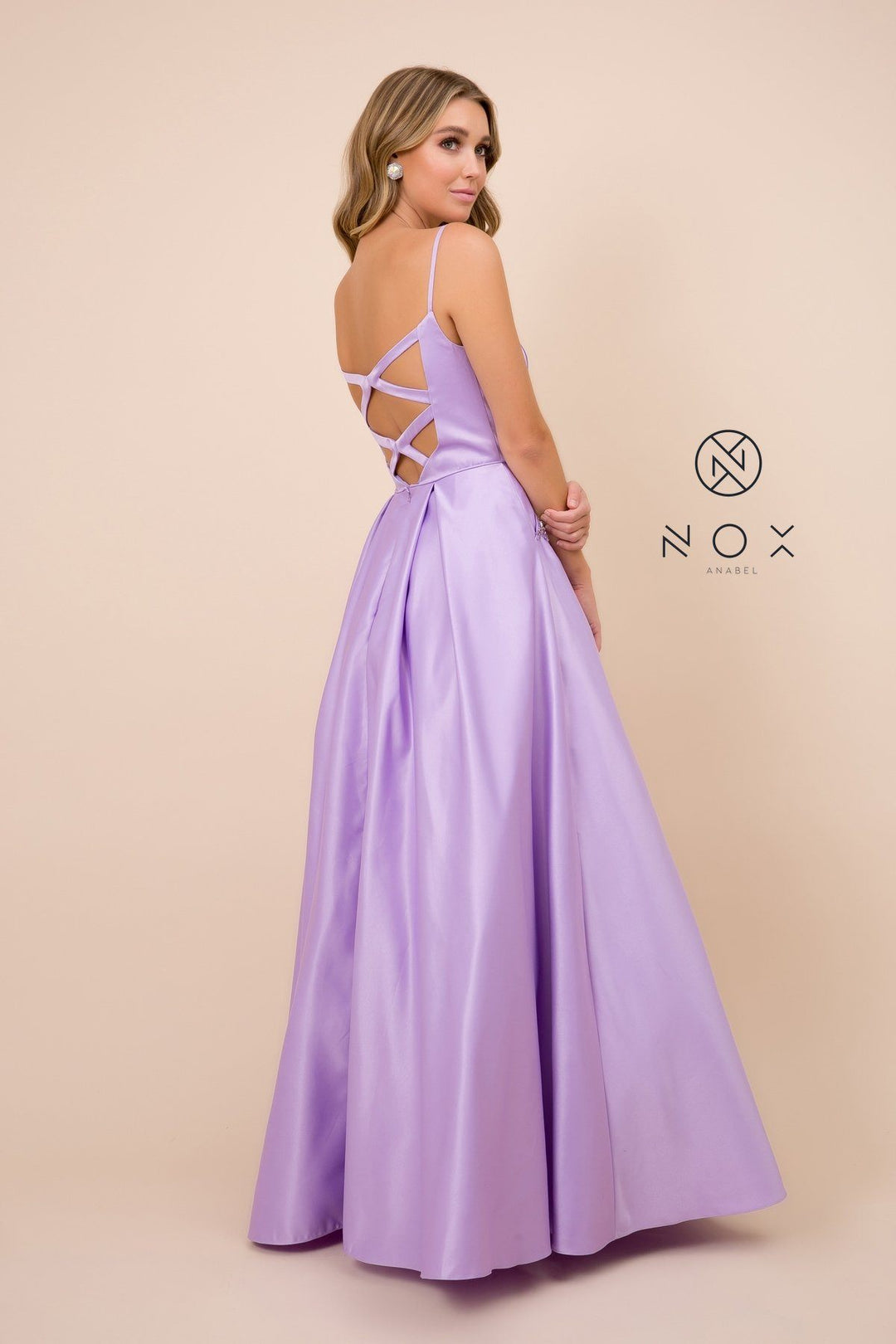 Long V-Neck Dress with Strappy Back by Nox Anabel N308