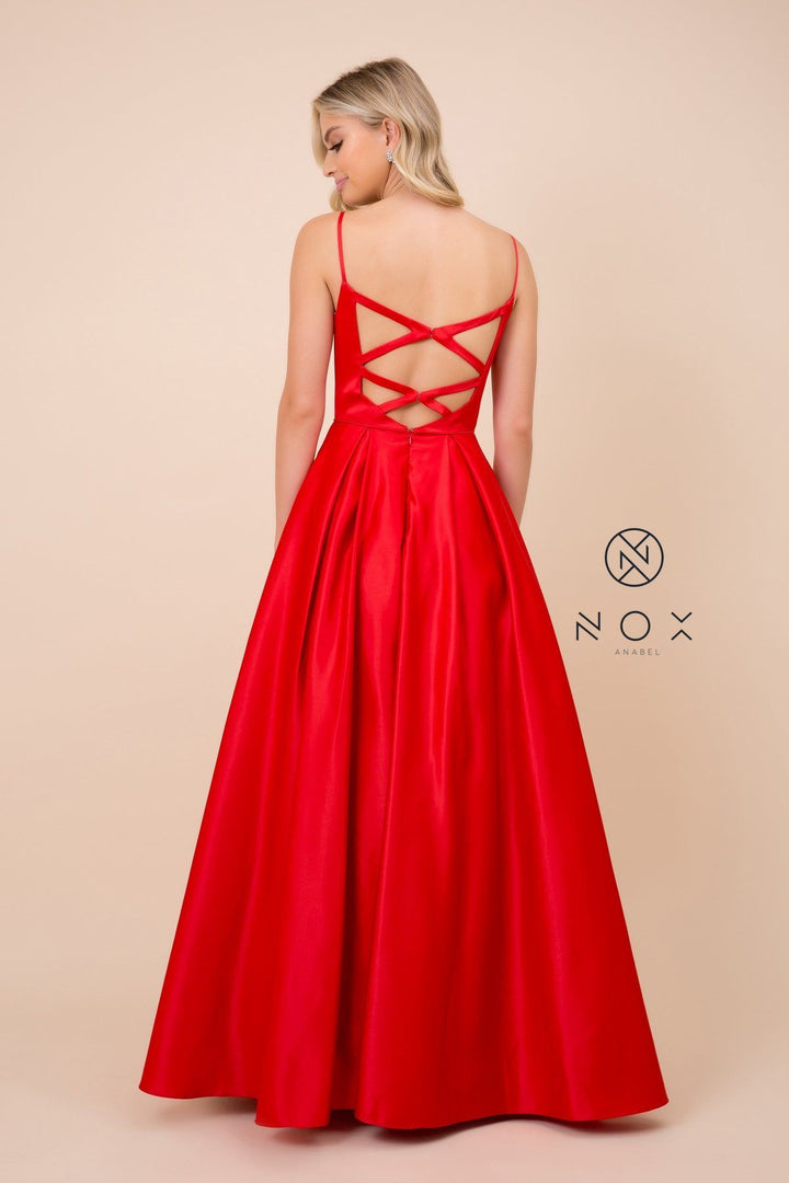 Long V-Neck Dress with Strappy Back by Nox Anabel N308