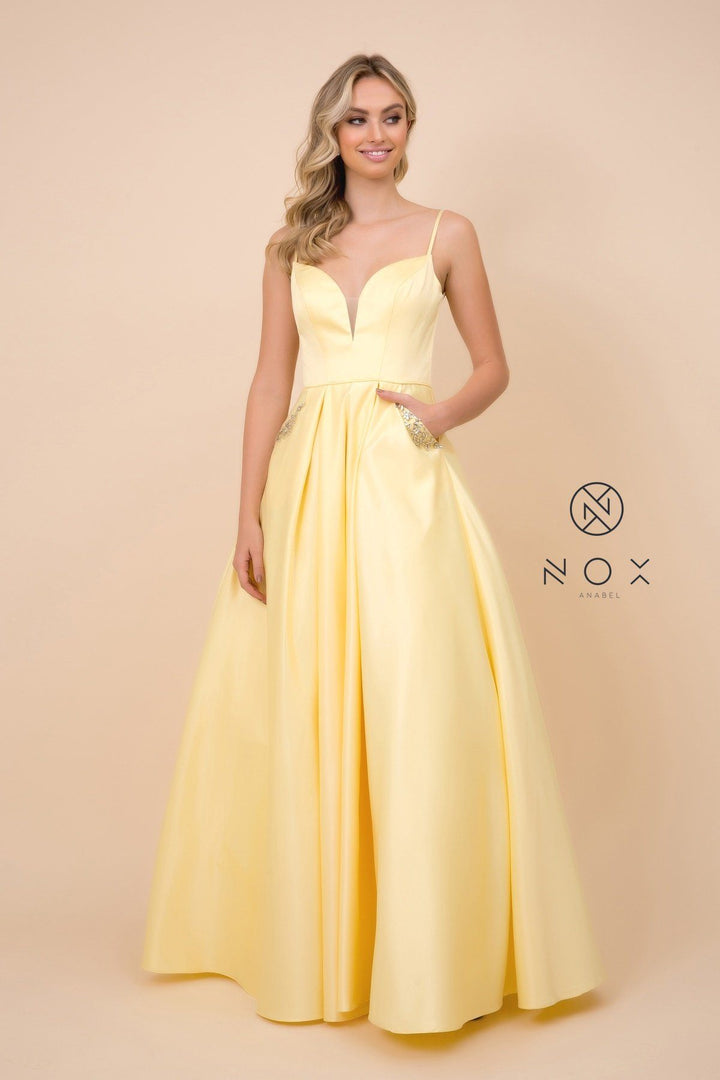 Long V-Neck Dress with Strappy Back by Nox Anabel N308