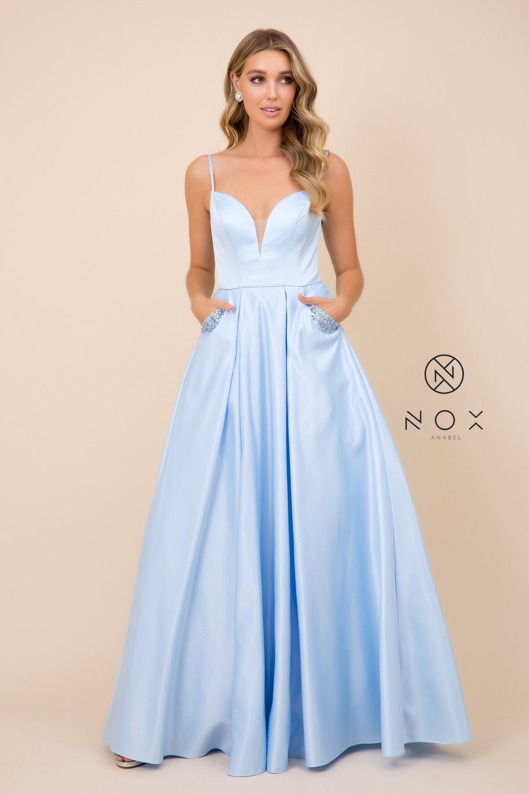 Long V-Neck Dress with Strappy Back by Nox Anabel N308