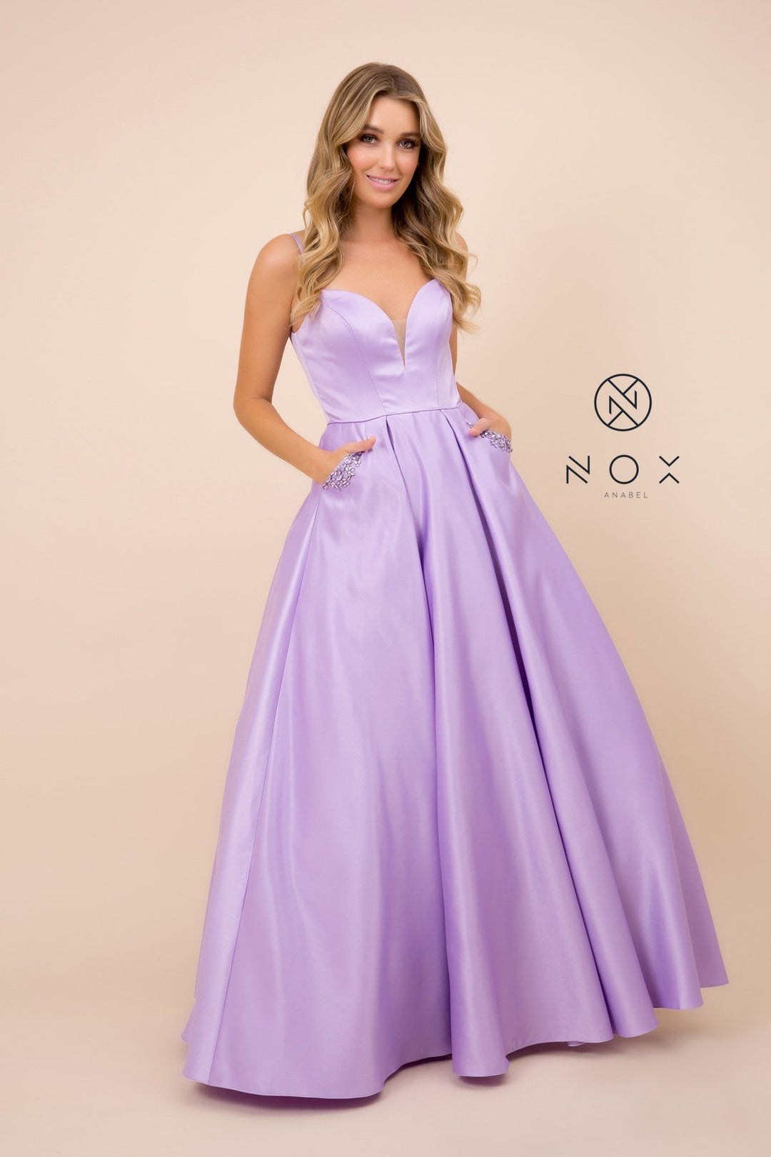 Long V-Neck Dress with Strappy Back by Nox Anabel N308