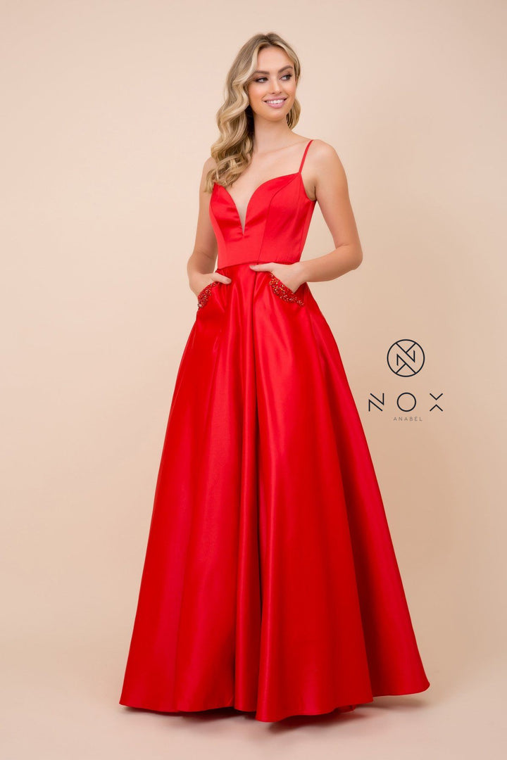 Long V-Neck Dress with Strappy Back by Nox Anabel N308