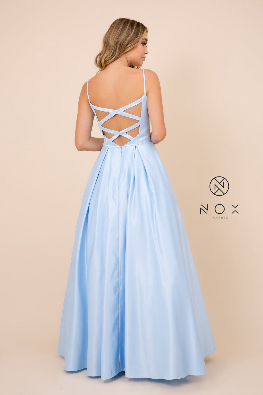 Long V-Neck Dress with Strappy Back by Nox Anabel N308