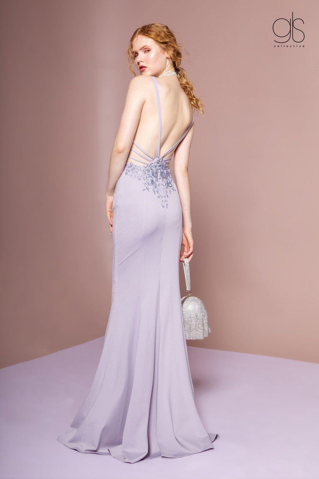 Long V-Neck Jersey Dress with Strappy Back by Elizabeth K GL2696 Long V-Neck Jersey Dress with Strappy Back by Elizabeth K GL2696