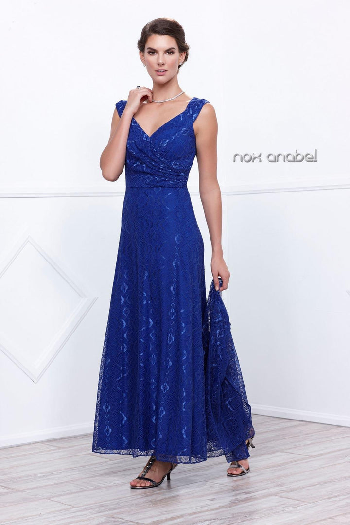 Long V Neck Lace Dress with Jacket by Nox Anabel 5140-Long Formal Dresses-ABC Fashion