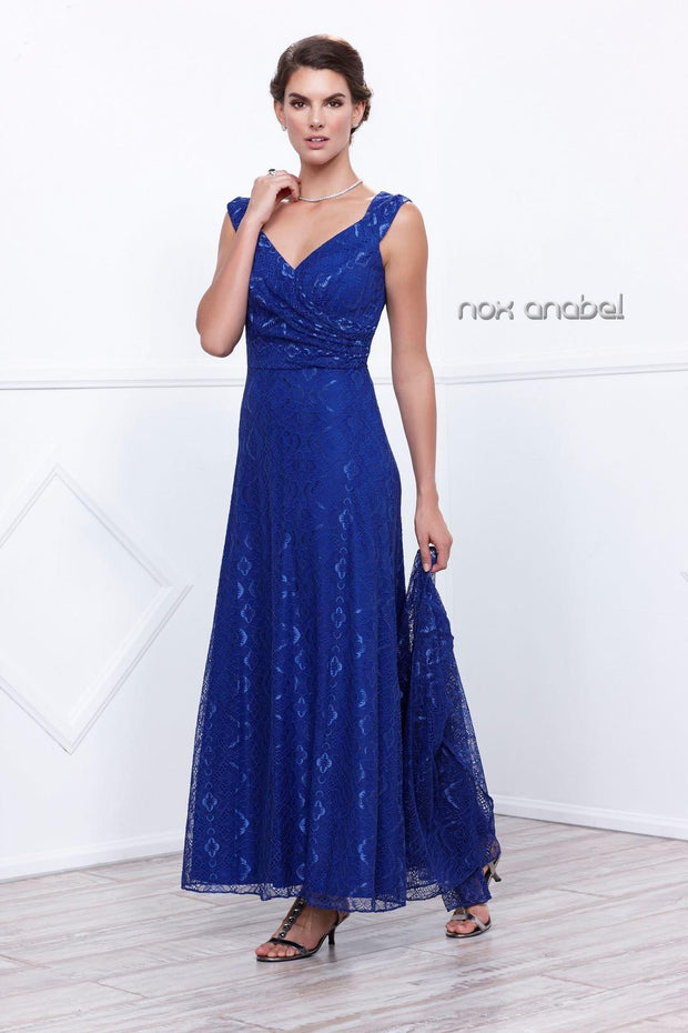 Long V Neck Lace Dress with Jacket by Nox Anabel 5140-Long Formal Dresses-ABC Fashion