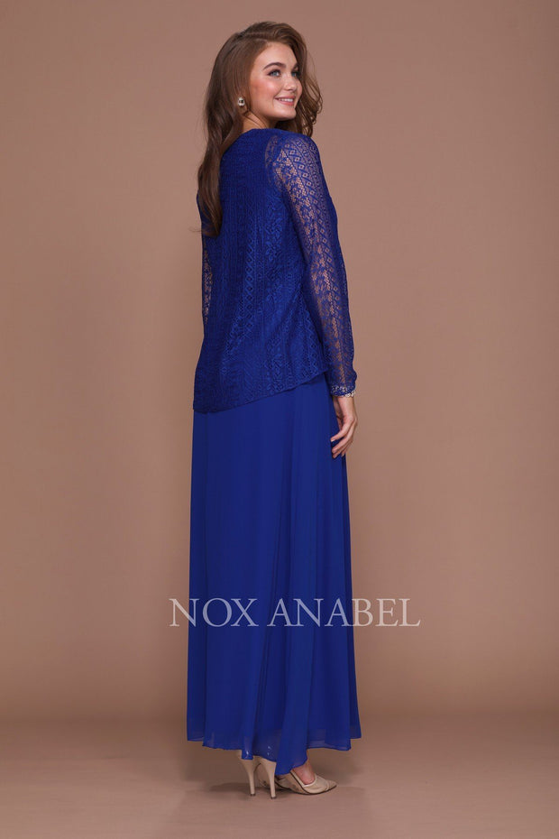 Long V Neck Lace Dress with Jacket by Nox Anabel 5140-Long Formal Dresses-ABC Fashion