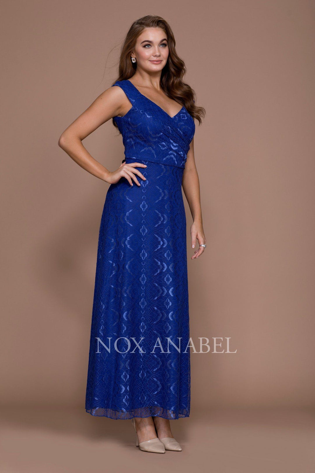 Long V Neck Lace Dress with Jacket by Nox Anabel 5140-Long Formal Dresses-ABC Fashion
