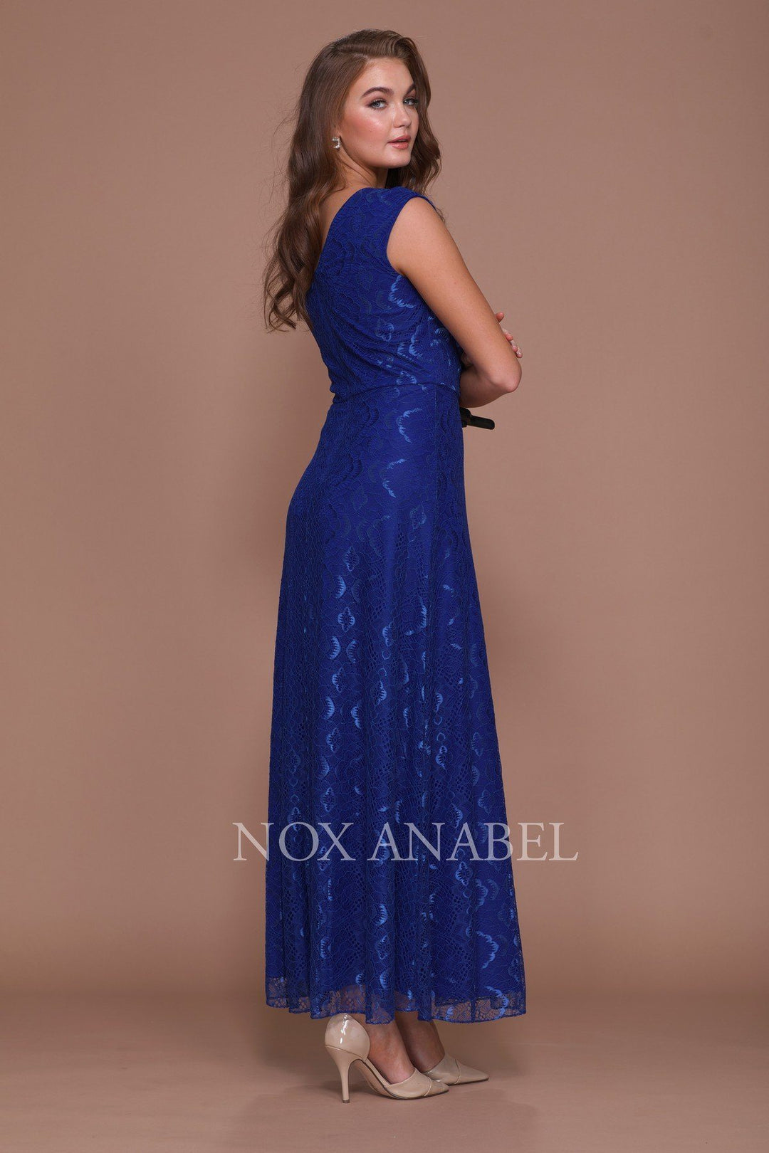 Long V Neck Lace Dress with Jacket by Nox Anabel 5140-Long Formal Dresses-ABC Fashion