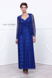 Long V Neck Lace Dress with Jacket by Nox Anabel 5140-Long Formal Dresses-ABC Fashion
