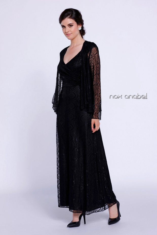Long V Neck Lace Dress with Jacket by Nox Anabel 5140-Long Formal Dresses-ABC Fashion