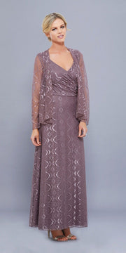 Long V Neck Lace Dress with Jacket by Nox Anabel 5140-Long Formal Dresses-ABC Fashion